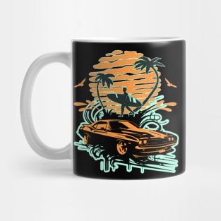 Let's Live, Hello Summer Motivational Cool Muscle Car lover Hot Road, Racing Vintage 70s Fast Car Rally Racing Lover Gifts Mug